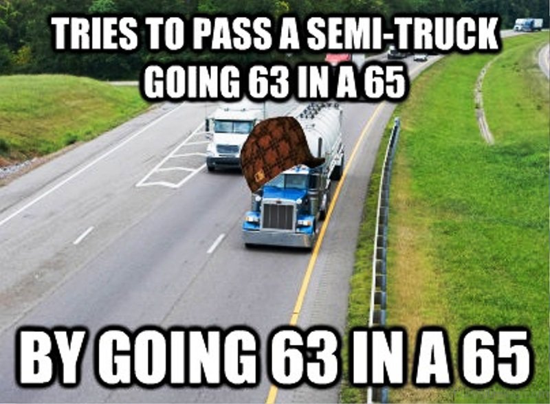 Tries To Pass A Semi Truck.