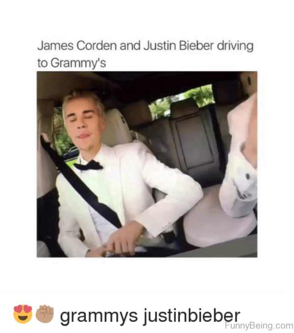 James Corden And Justin Bieber Driving To Grammys